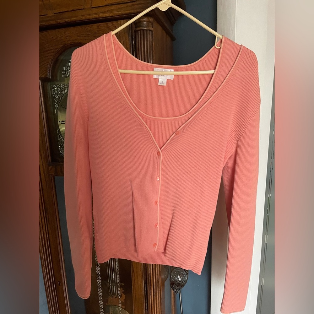 LOFT Ann Taylor Cardigan Ribbed Cotton Sweater & Tank Top Set Size Small